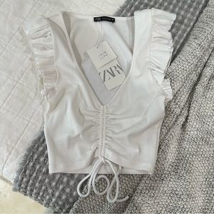 ZARA White Ruffle Cropped Tank Top